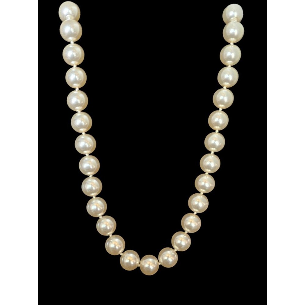 Large Faux Pearl Necklace with Ribbon Closure